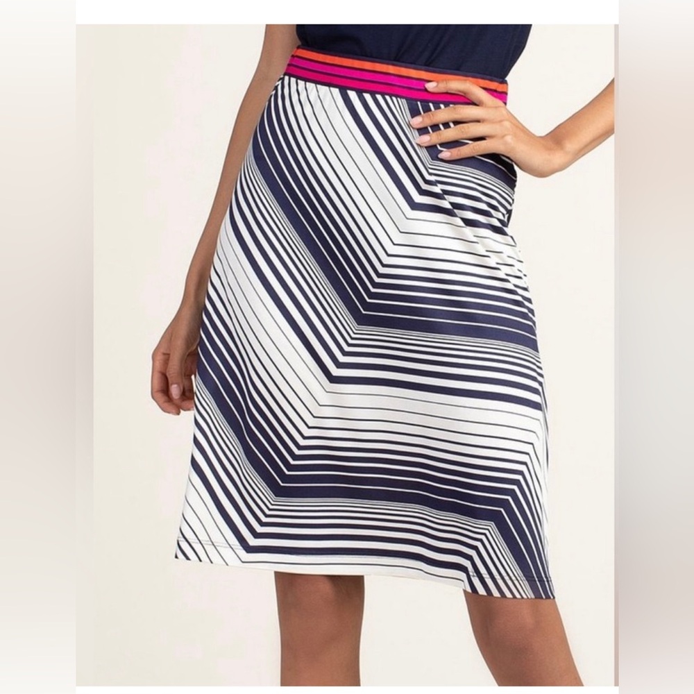 NWT Trina Turk Caswell Skirt Indigo and Pearl w/ colored waist band size Small